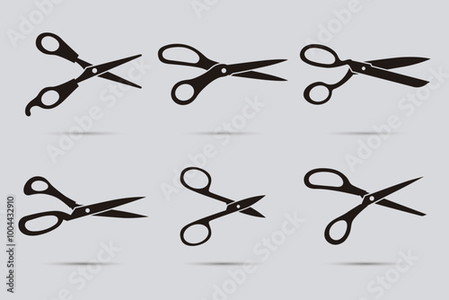 Vectores de tijeras. Colección de siluetas de tijeras aisladas.
