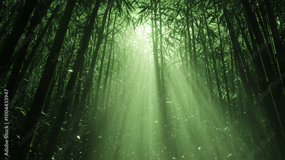 Obraz premium Mystical Ancient Chinese Dark Mythology Scene in Eerie Bamboo Grove with Moving Shadows