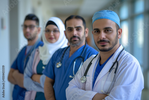 Photography of Jordan team of professional workers in a modern hospital.	