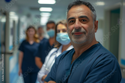 Photography of Cyprus team of professional workers in a modern hospital. 