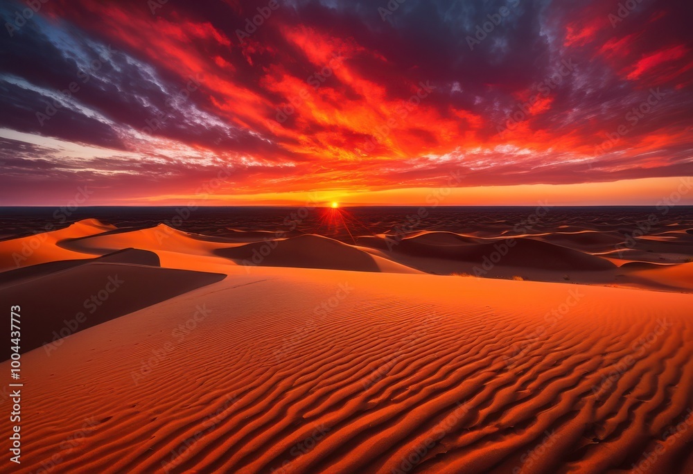 Naklejka premium stunning dramatic sunset over vibrant colorful desert dunes enhancing artistry sand sky, cloud, evening, landscape, mountain, horizon, scenery, light