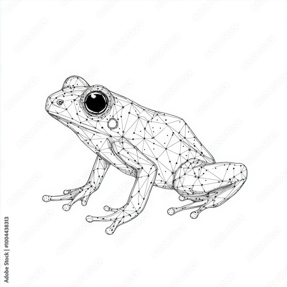 Naklejka premium Wireframe illustration of a frog in a minimalist style.