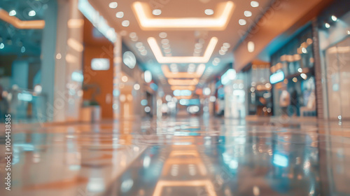 Blurred and defocused upscale shopping mall interior as background