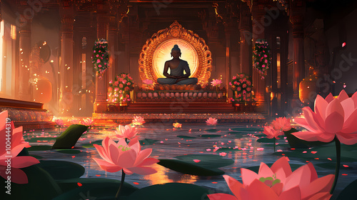 Siddhartha gautama worship flower representation. Hindu Temple. Illustration photo