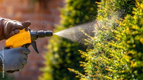 Man Spraying Weed Killer on Hedge