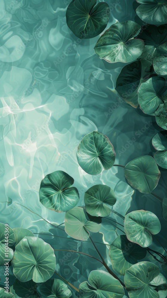 Fototapeta premium Tropical leaves floating in a pool of water