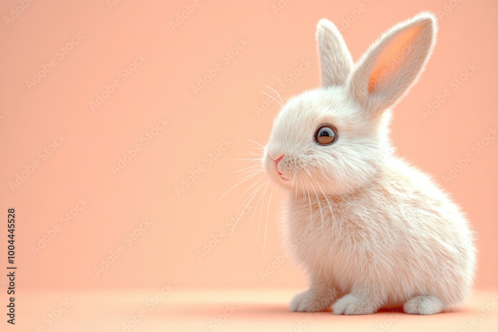 White Rabbit Sitting Pink Surface White Rabbit Sitting Pink Surface
