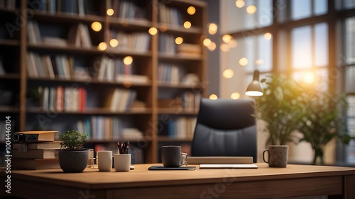 office space with a bookcase for a formal remote work arrangement