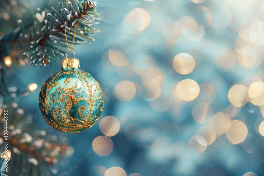 A red ornament hangs on a Christmas tree, generative ai image A red ornament hangs on a Christmas tree, generative ai image