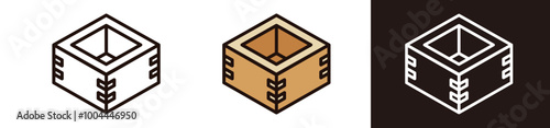 枡（お米をいれるカップ）のイラスト。日本文化のベクターアイコン。シンプルなデザイン。