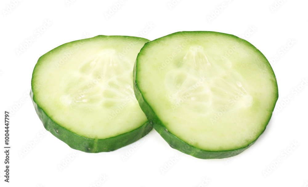 Slices of fresh cucumber isolated on white Slices of fresh cucumber isolated on white