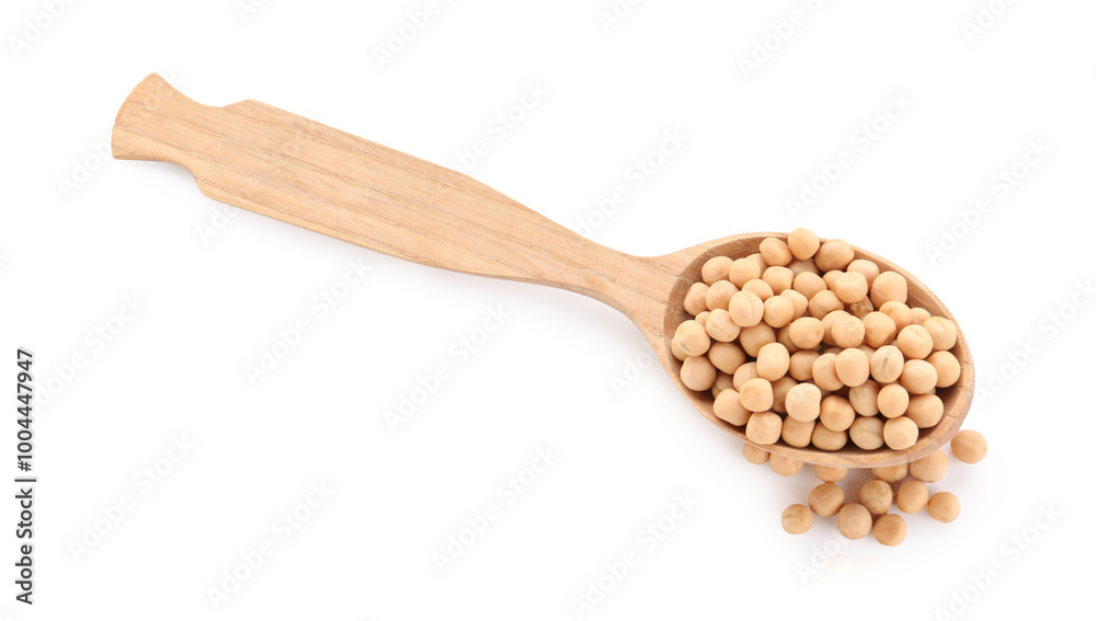 Spoon with dried peas isolated on white, top view Spoon with dried peas isolated on white, top view