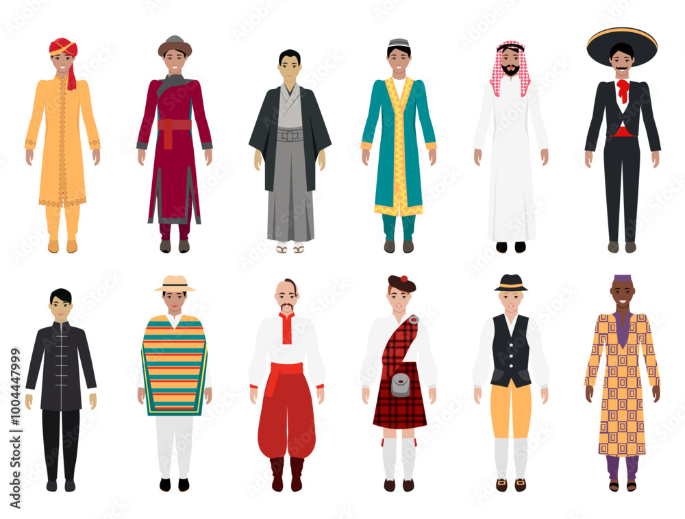 Image displaying individuals in traditional clothing from various cultures. For cultural diversity, tradition, world heritage, global unity, multiculturalism, cultural representation, inclusion. Image displaying individuals in traditional clothing from various cultures. For cultural diversity, tradition, world heritage, global unity, multiculturalism, cultural representation, inclusion.