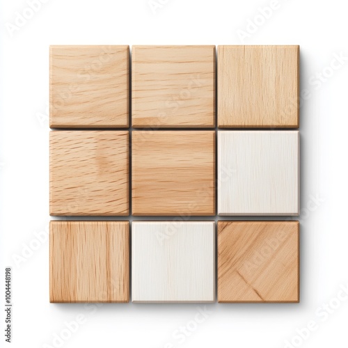 Wooden Tiles Arrangement on White Background