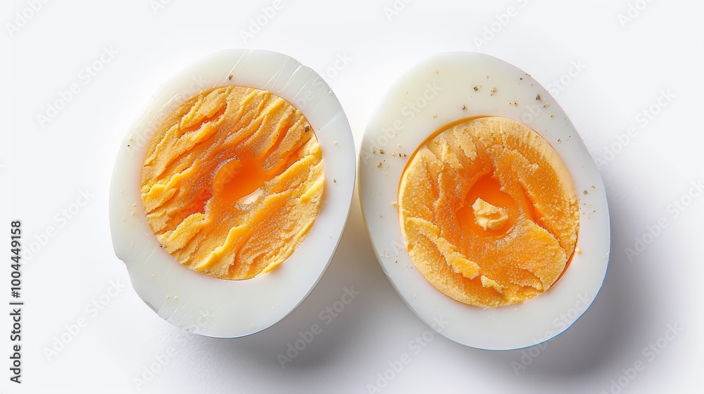 Sliced soft boiled eggs on white background Sliced soft boiled eggs on white background