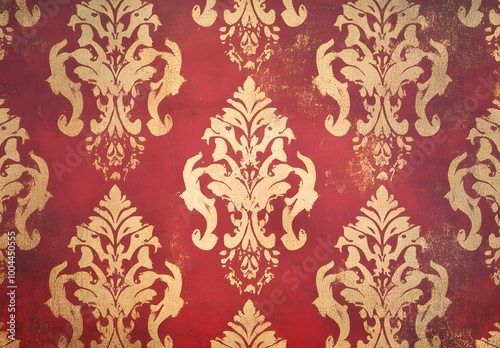 Vintage Red and Gold Damask Pattern Background