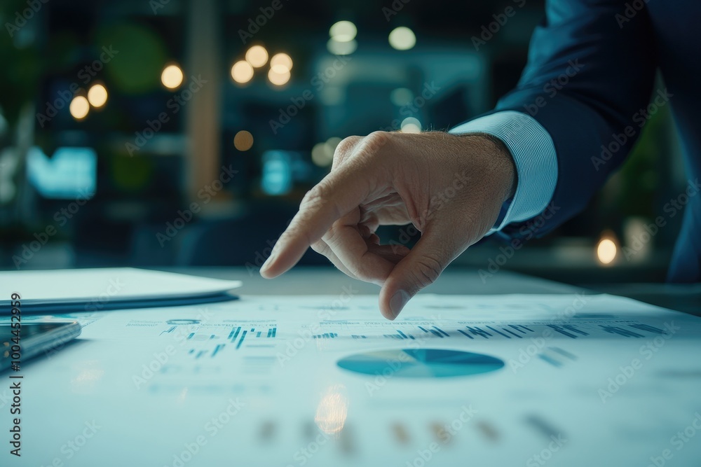 Naklejka premium A man is pointing at a graph on a table