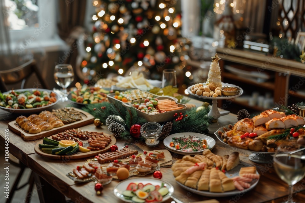 A table is set with a variety of food and drinks, generative ai image A table is set with a variety of food and drinks, generative ai image