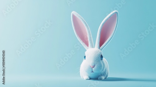 White Rabbit Ear on Pastel Blue Background - Easter Theme