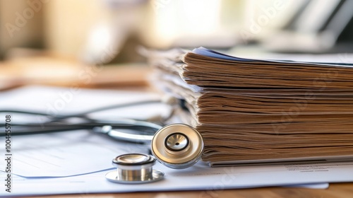 Stethoscope Resting on a Stack of Paperwork in a Medical Environment_