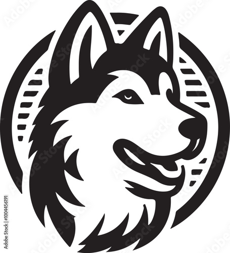 Laika head silhouette style vector with double outline