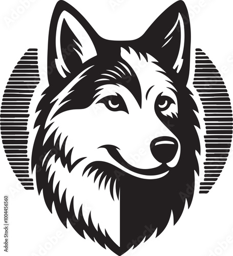 Laika head silhouette style vector with double outline