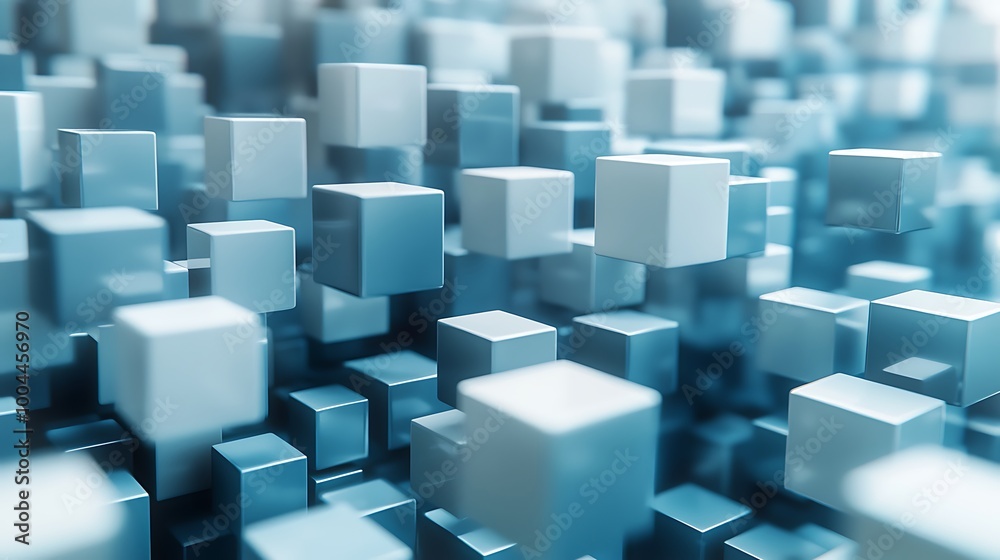 A pattern of blue and white cubes forms a dynamic abstract background, clean and modern. A pattern of blue and white cubes forms a dynamic abstract background, clean and modern.
