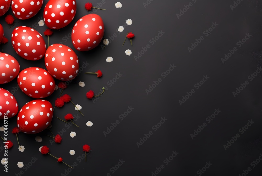 Red Polka Dot Easter Eggs on Black Background Red Polka Dot Easter Eggs on Black Background