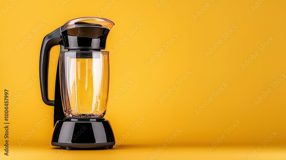 Modern blender on a vibrant yellow backdrop, showcasing sleek design. Modern blender on a vibrant yellow backdrop, showcasing sleek design.