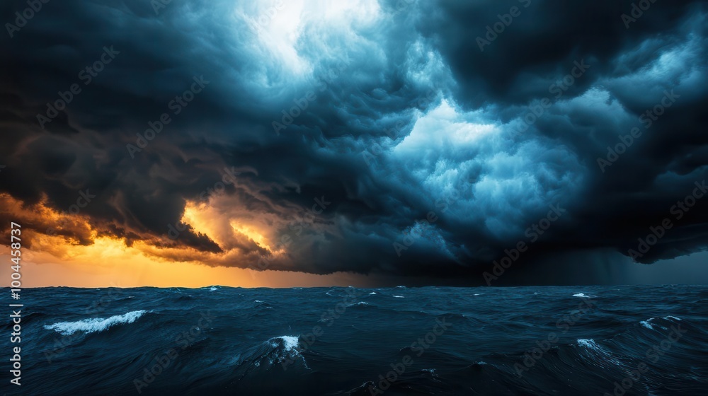 Dramatic storm clouds gathering over the ocean, intense weather, approaching storm Dramatic storm clouds gathering over the ocean, intense weather, approaching storm