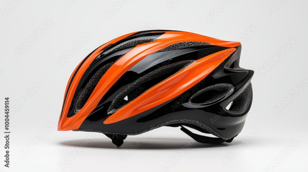 Orange and black cycling helmet on white isolated background. Orange and black cycling helmet on white isolated background.