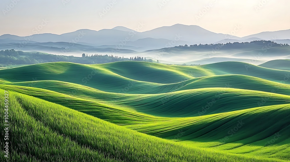 Rolling hills and mountains blend into a foggy landscape, a timeless capture of nature�s calm. Rolling hills and mountains blend into a foggy landscape, a timeless capture of nature�s calm.