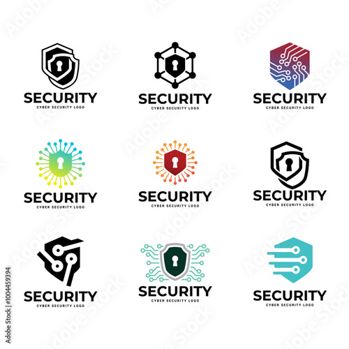 Set of shield cyber Security Logo or badge for technology and security company.