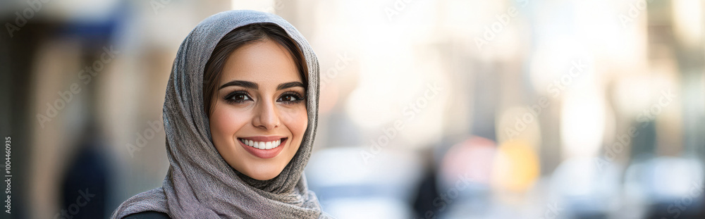 A woman wearing a scarf is smiling A woman wearing a scarf is smiling