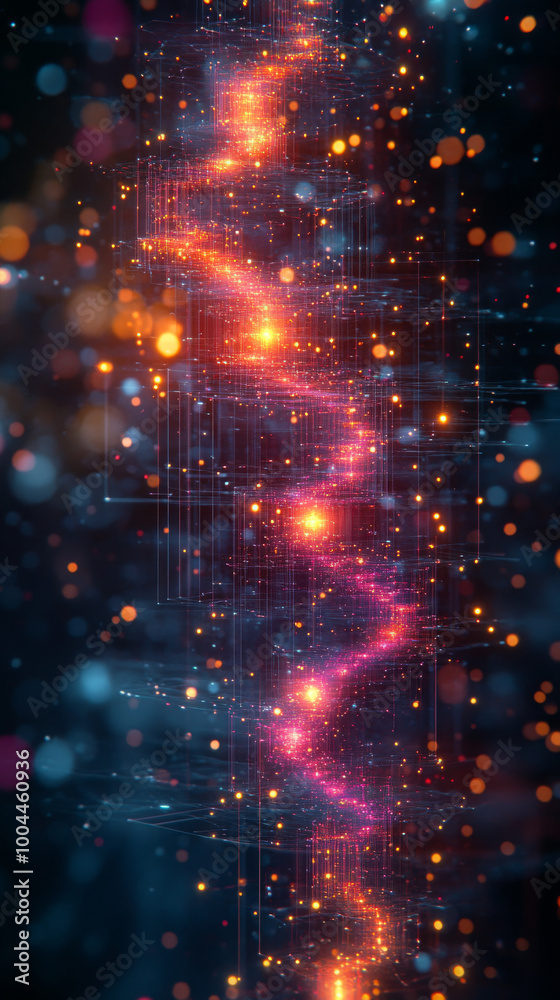 Fototapeta premium Abstract digital art with glowing lines and particles.