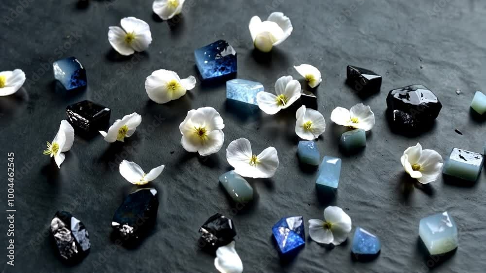 fleurs blanches et pierres