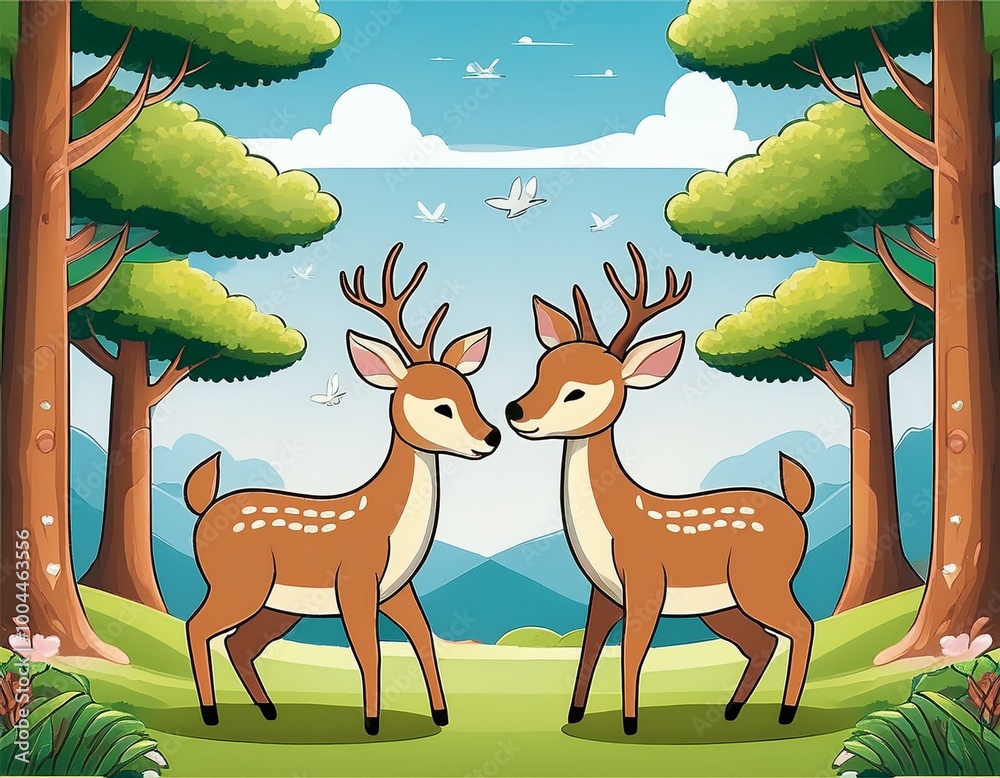 Fototapeta premium 평화로운 숲 속의 사슴