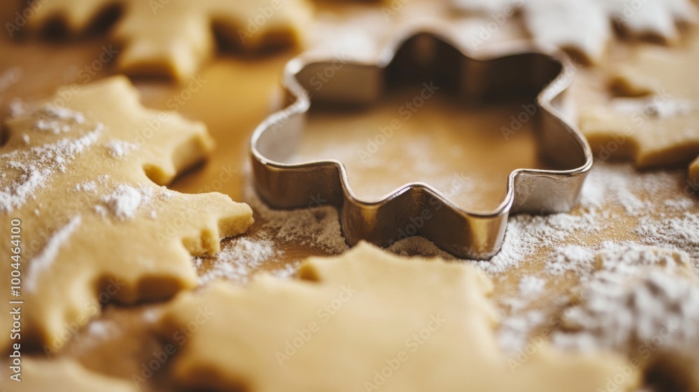 Close-up of a Metal Cookie Cutter on Flour-Dusted Dough Close-up of a Metal Cookie Cutter on Flour-Dusted Dough