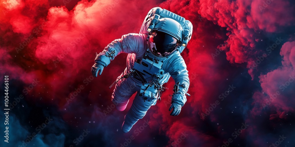 astronaut floating in a dramatic red space environment, surrounded by glowing stars and nebula astronaut floating in a dramatic red space environment, surrounded by glowing stars and nebula