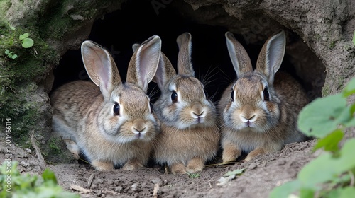 3. A family of rabbits in their cozy underground warren with tunnels photo