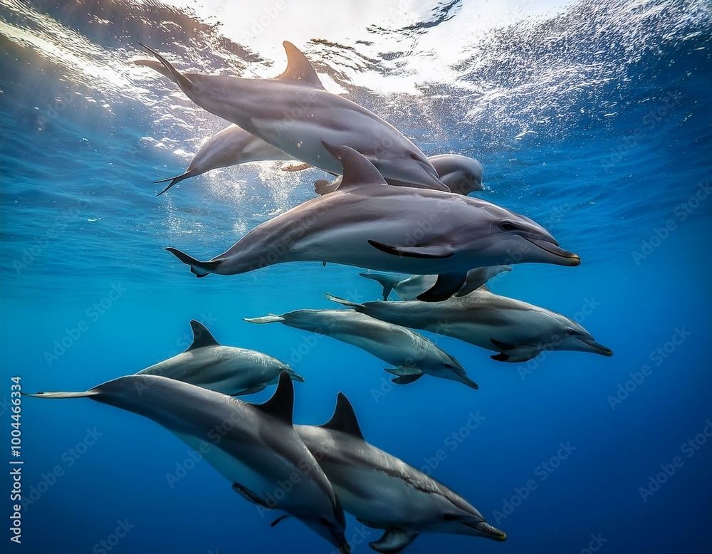 Obraz premium 푸른 바다의 돌고래 무리