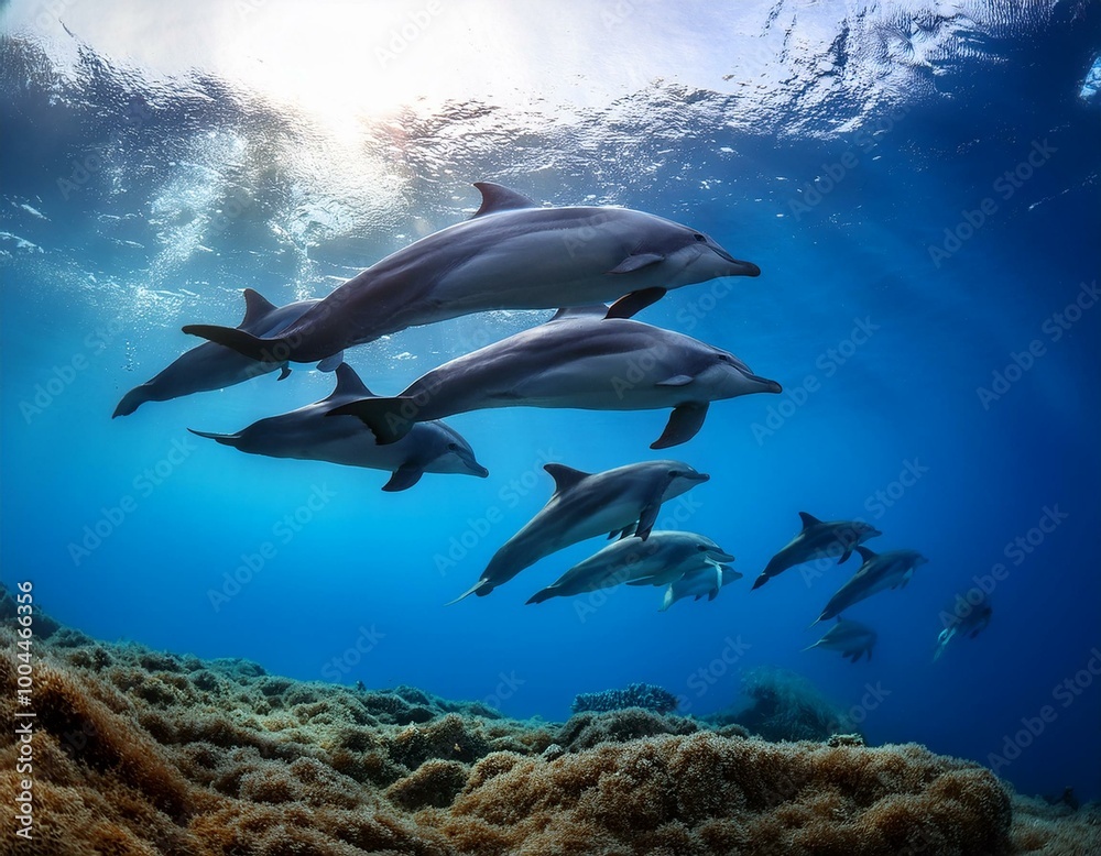 Fototapeta premium 바다의 춤추는 돌고래들