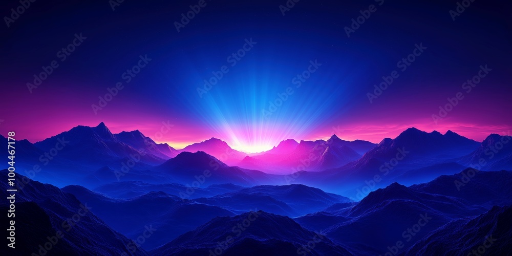 Obraz premium Abstract mountain landscape with glowing pink and blue hues, a smooth gradient