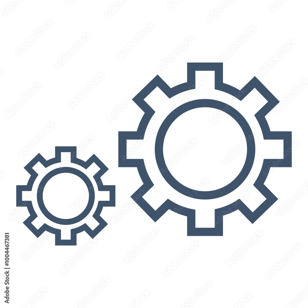 Two gears of different sizes interlocking in a simplified design Ideal for mechanical engineering, teamwork, industrial processes, productivity, and automation concepts. Simple and clean style Two gears of different sizes interlocking in a simplified design Ideal for mechanical engineering, teamwork, industrial processes, productivity, and automation concepts. Simple and clean style