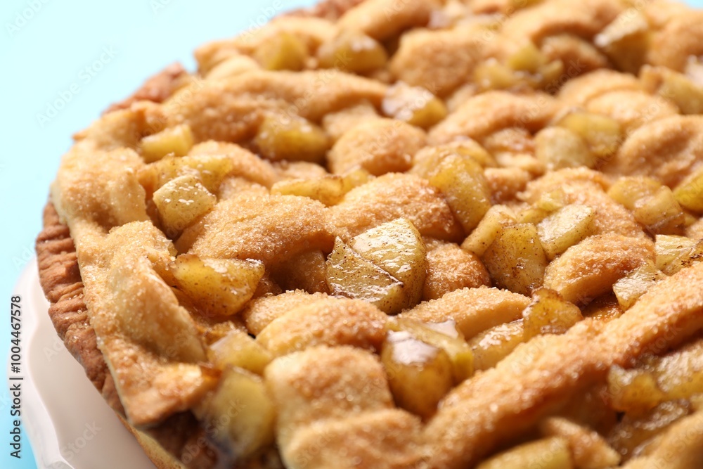 Tasty homemade apple pie on light background, closeup Tasty homemade apple pie on light background, closeup