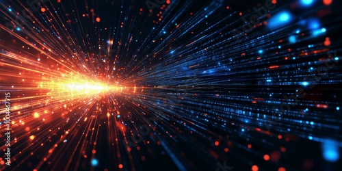 Abstract digital art of red and blue light streaks in motion