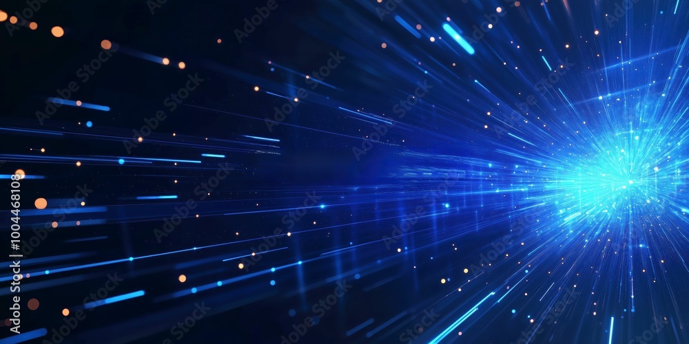 Naklejka premium Abstract blue technology background with glowing light and speed streaks