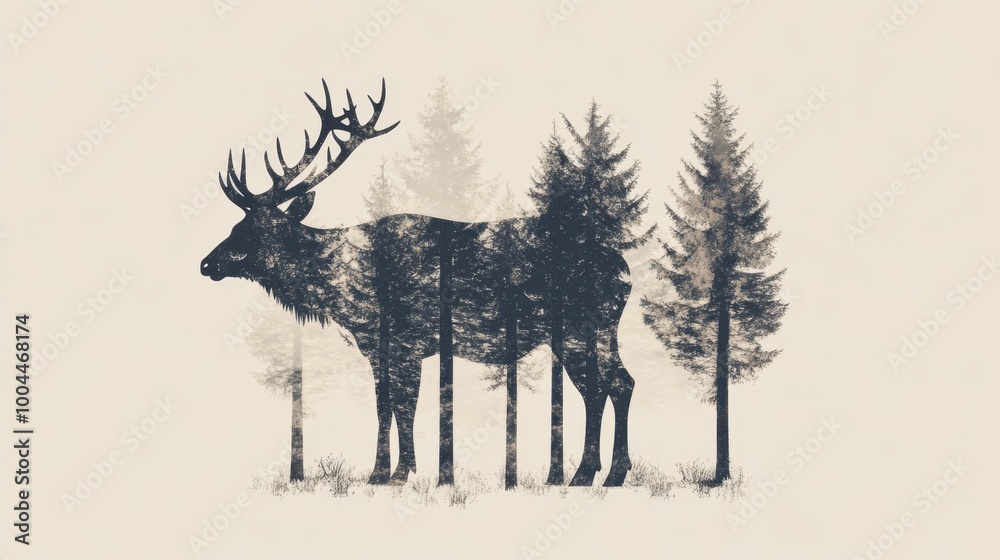 Animal silhouette composed of trees and foliage, representing wildlife preservation and environmental awareness in a minimalist design.