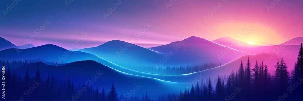 Obraz premium Abstract mountain landscape with glowing pink and blue hues, a smooth gradient