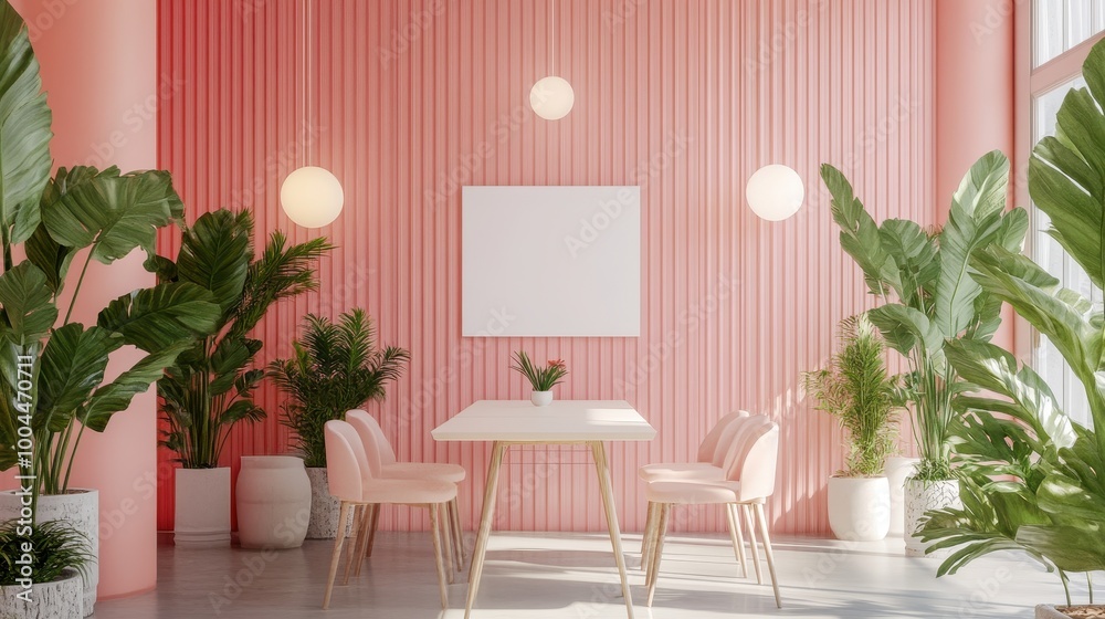 Fototapeta premium Modern Open Workspace with Ergonomic Chairs and Plants